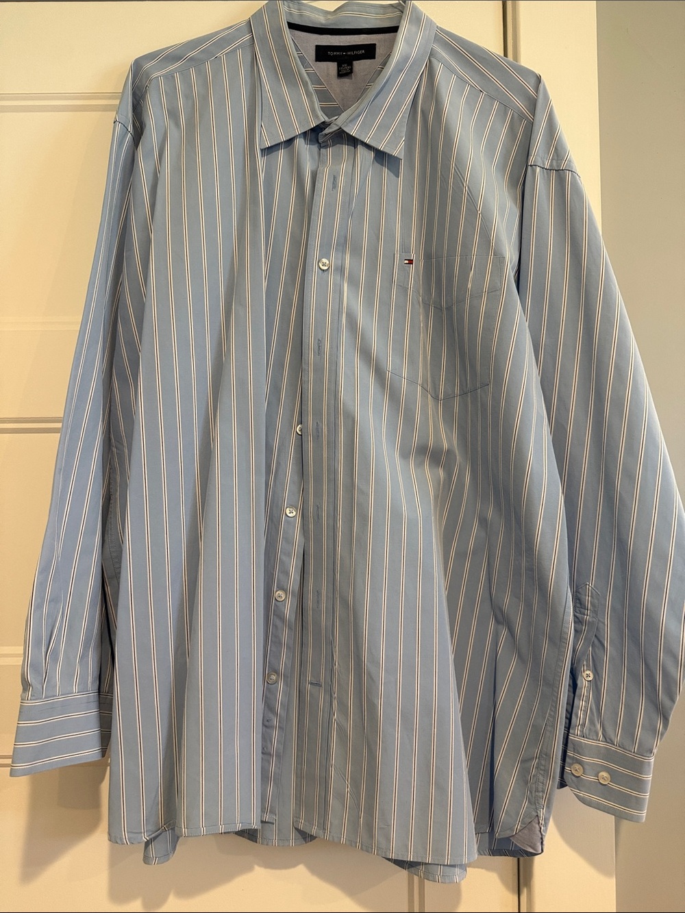 Tommy Hilfiger Light Blue Stripe Dress Shirt with White & Navy Pinstripes